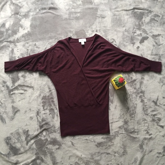 LOFT Tops - Loft Dolman Style Maroon Wrap Front Sweater